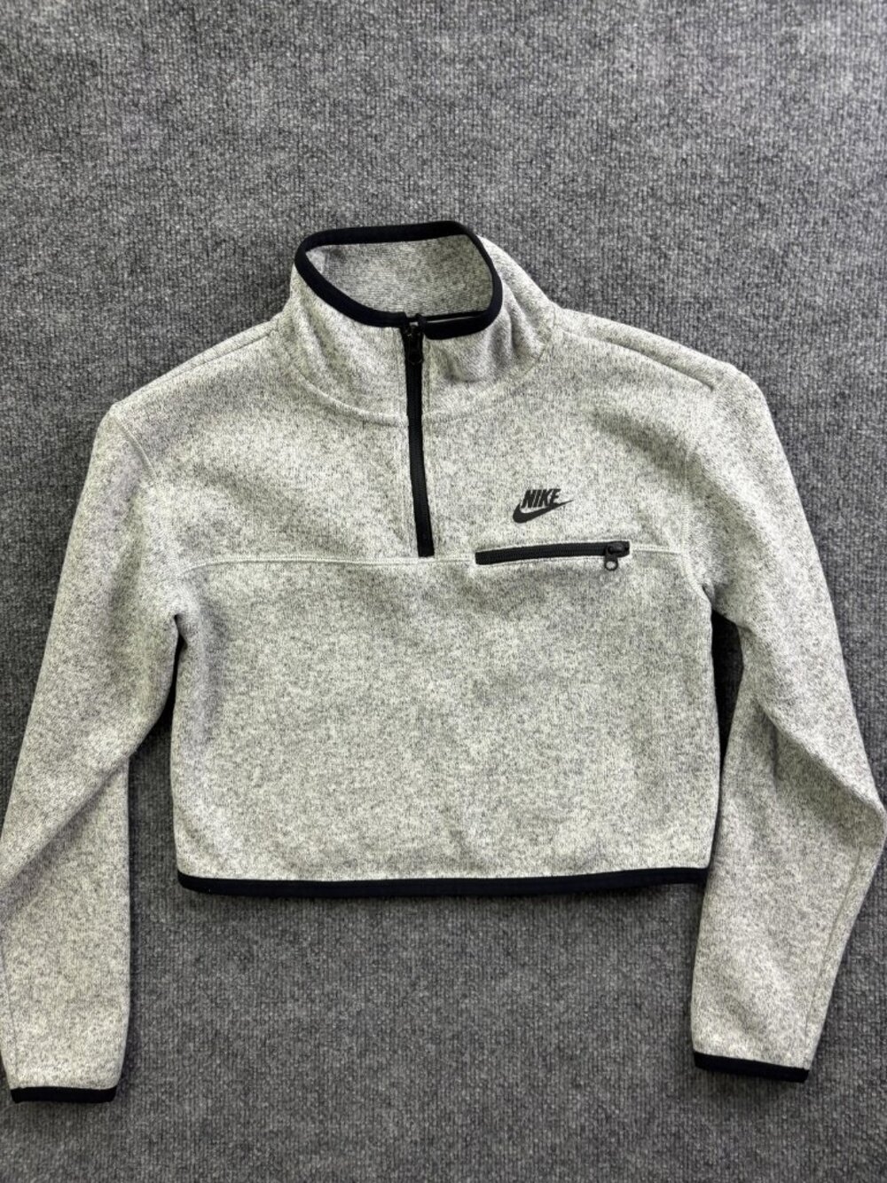 Nike Sweatshirt Womens XS Gray 1/4 Zip Fleece Cropped Mock Neck Zip Pocket
